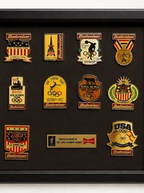 Budweiser Gold and Red Olympic Pin Display